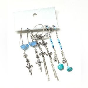 New Free Peoppe Sirens Earring Set Silver Turquoise